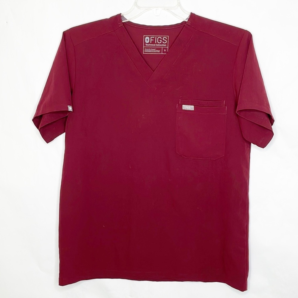 Men's Figs Leon Scrubs Top in Burgundy (M)